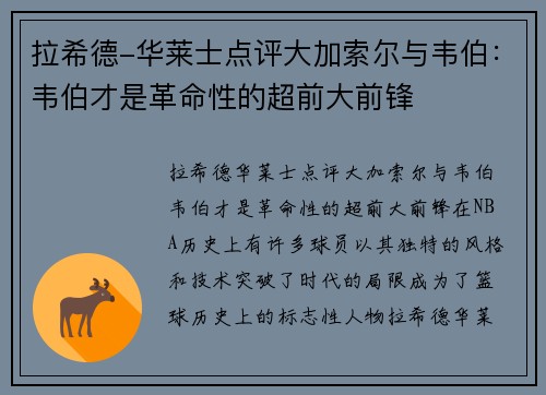 拉希德-华莱士点评大加索尔与韦伯：韦伯才是革命性的超前大前锋