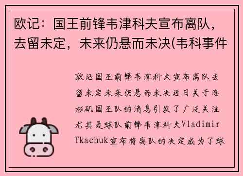 欧记：国王前锋韦津科夫宣布离队，去留未定，未来仍悬而未决(韦科事件)